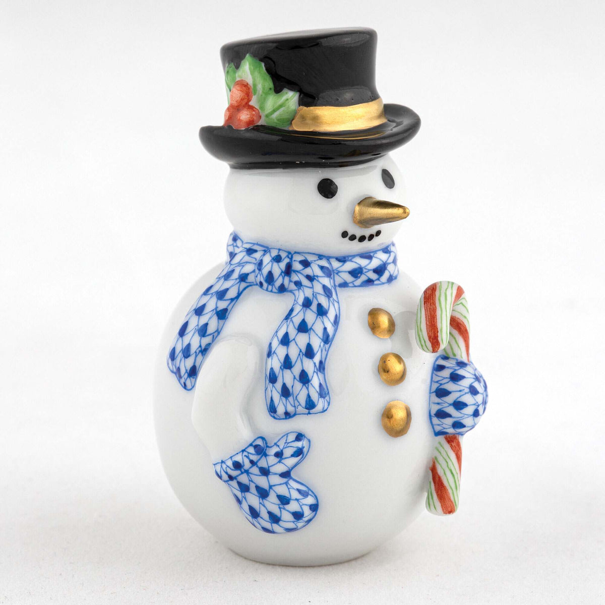 Herend Candy Cane Snowman Figurine – Sapphire, alternate view