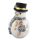 Herend Candy Cane Snowman figurine in Black with black fishnet pattern with gold accents on a white background