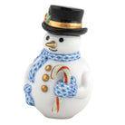 Blue fishnet Candy Cane Snowman Figurine figurine, hand-painted Herend porcelain with 24k gold accents