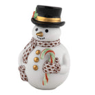 Herend Candy Cane Snowman figurine in Chocolate with chocolate brown fishnet pattern with gold accents on a white background