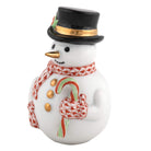 Herend Candy Cane Snowman figurine in Rust with red-orange fishnet pattern with gold accents on a white background