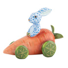 Blue fishnet Carrot Car Bunny Figurine figurine, hand-painted Herend porcelain with 24k gold accents
