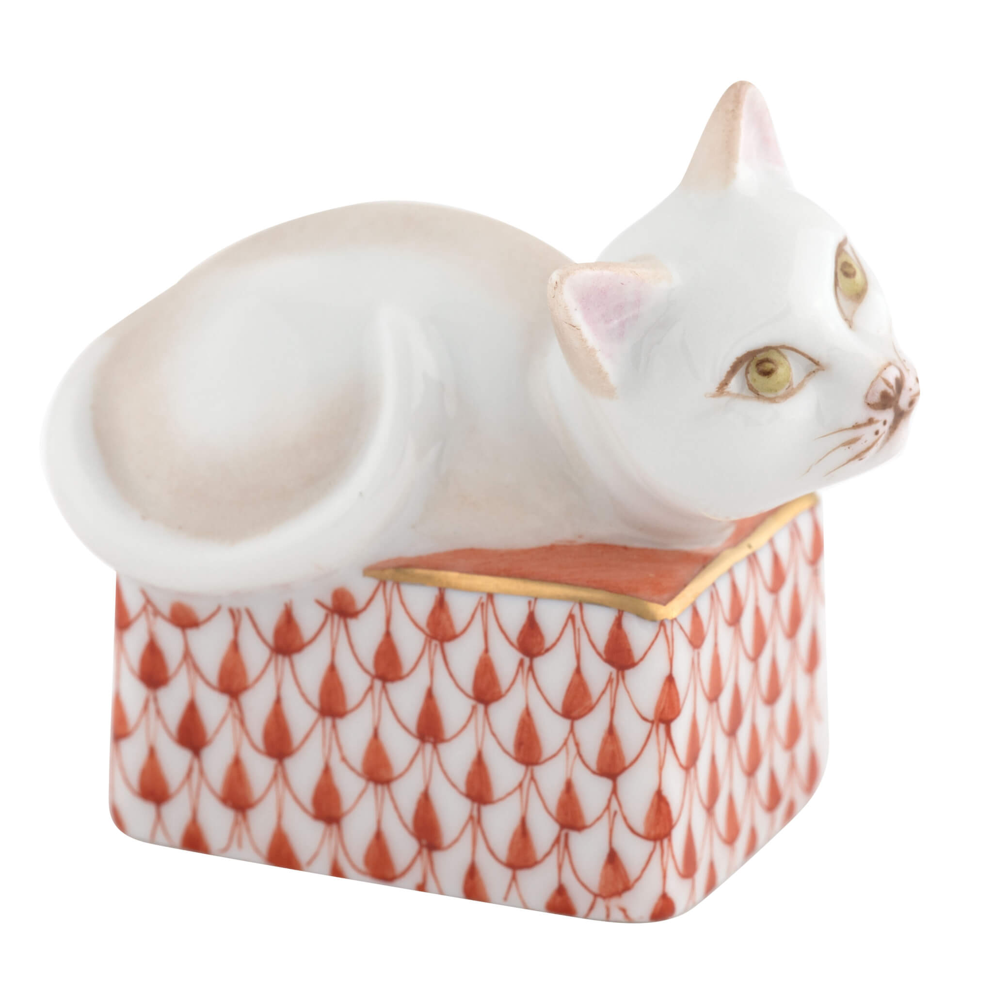 Herend Cat In Box in Rust