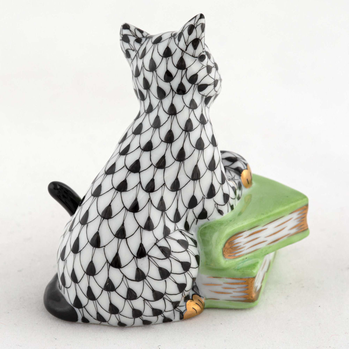 Herend Cat on Books Figurine – Black, alternate view
