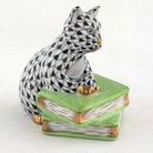 Herend Cat on Books Figurine – Black, alternate view
