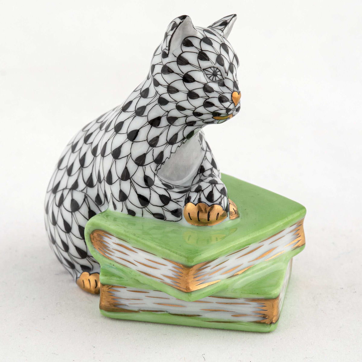 Herend Cat on Books Figurine – Black, alternate view