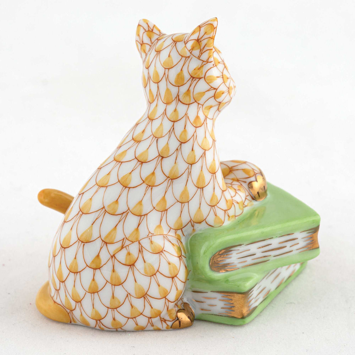 Herend Cat on Books Figurine – Butterscotch, alternate view