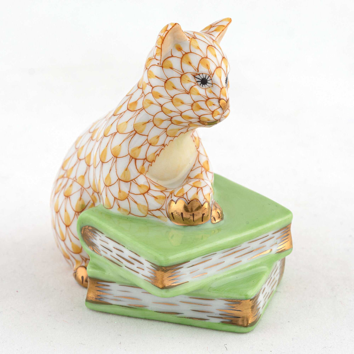 Herend Cat on Books Figurine – Butterscotch, alternate view