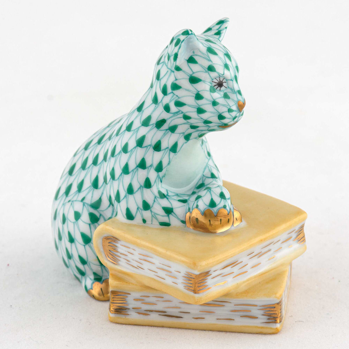 Herend Cat on Books Figurine – Green, alternate view