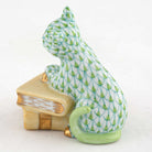Herend Cat on Books Figurine – Key Lime, alternate view