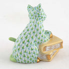 Herend Cat on Books Figurine – Key Lime, alternate view