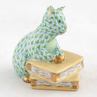 Herend Cat on Books Figurine – Key Lime, alternate view