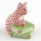 Herend Cat on Books Figurine – Rust, alternate view