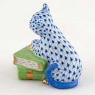 Herend Cat on Books Figurine – Sapphire, alternate view