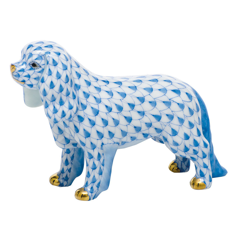 Blue fishnet Cavalier King Charles Spaniel Figurine figurine, hand-painted Herend porcelain with 24k gold accents