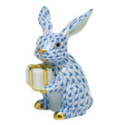 Hand-painted Herend Celebration Bunny Figurine in Blue fishnet porcelain on a white background
