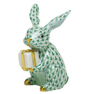 Hand-painted Herend Celebration Bunny Figurine in Green fishnet porcelain on a white background
