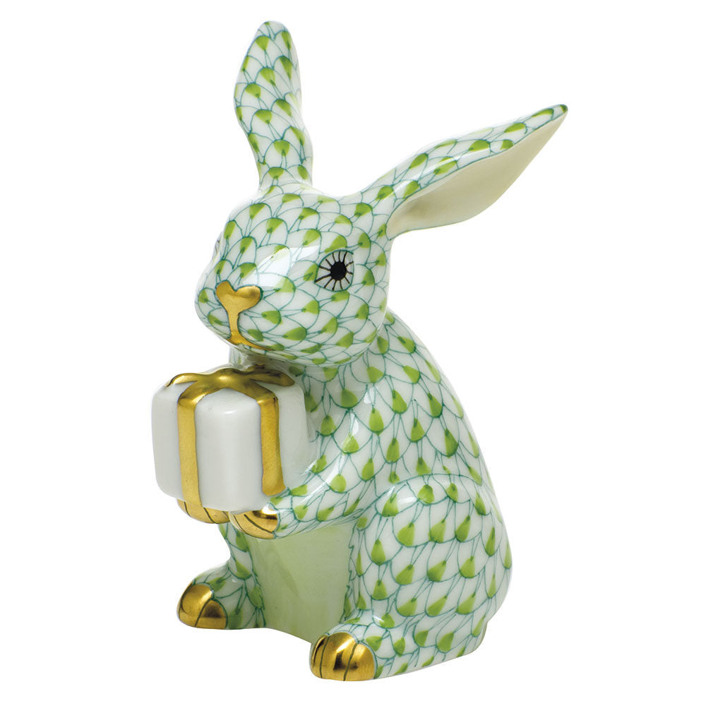 Key Lime fishnet Celebration Bunny Figurine figurine, hand-painted Herend porcelain with 24k gold accents