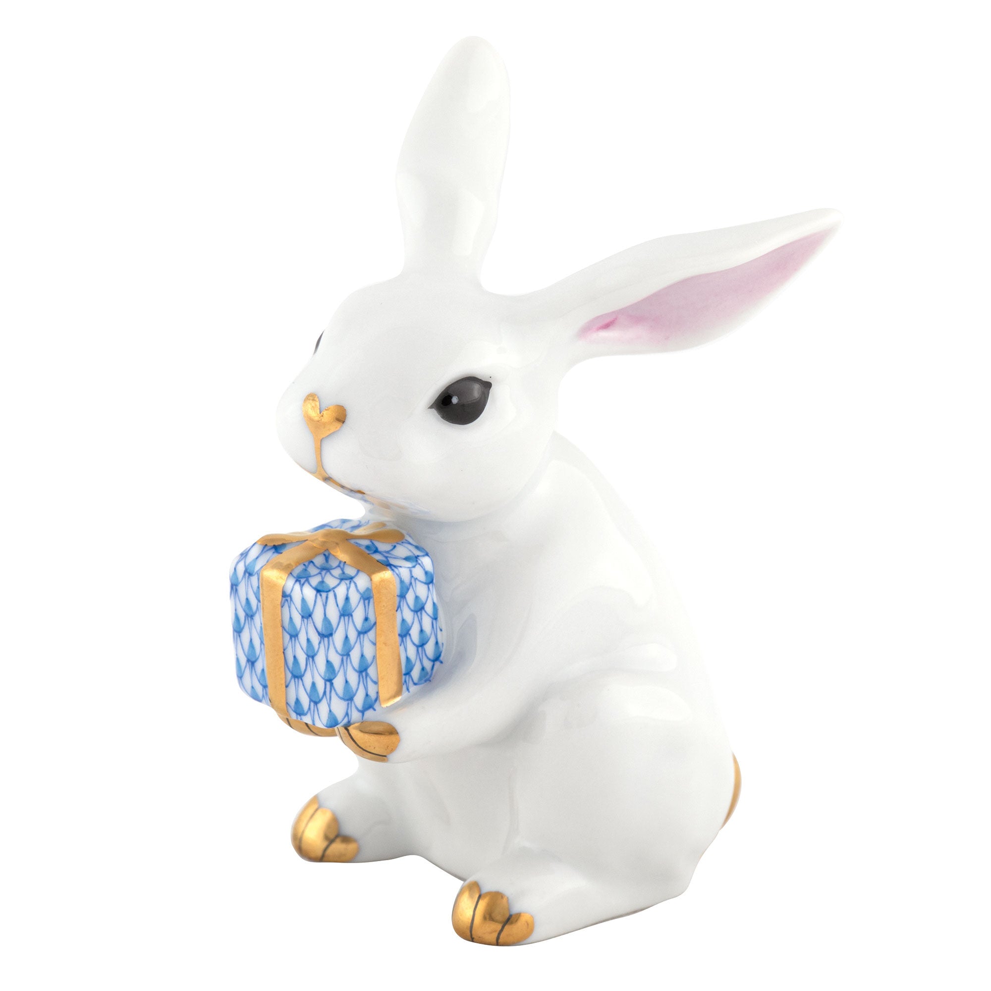 Herend Celebration Bunny Figurine porcelain figurine painted in the White-Blue fishnet pattern