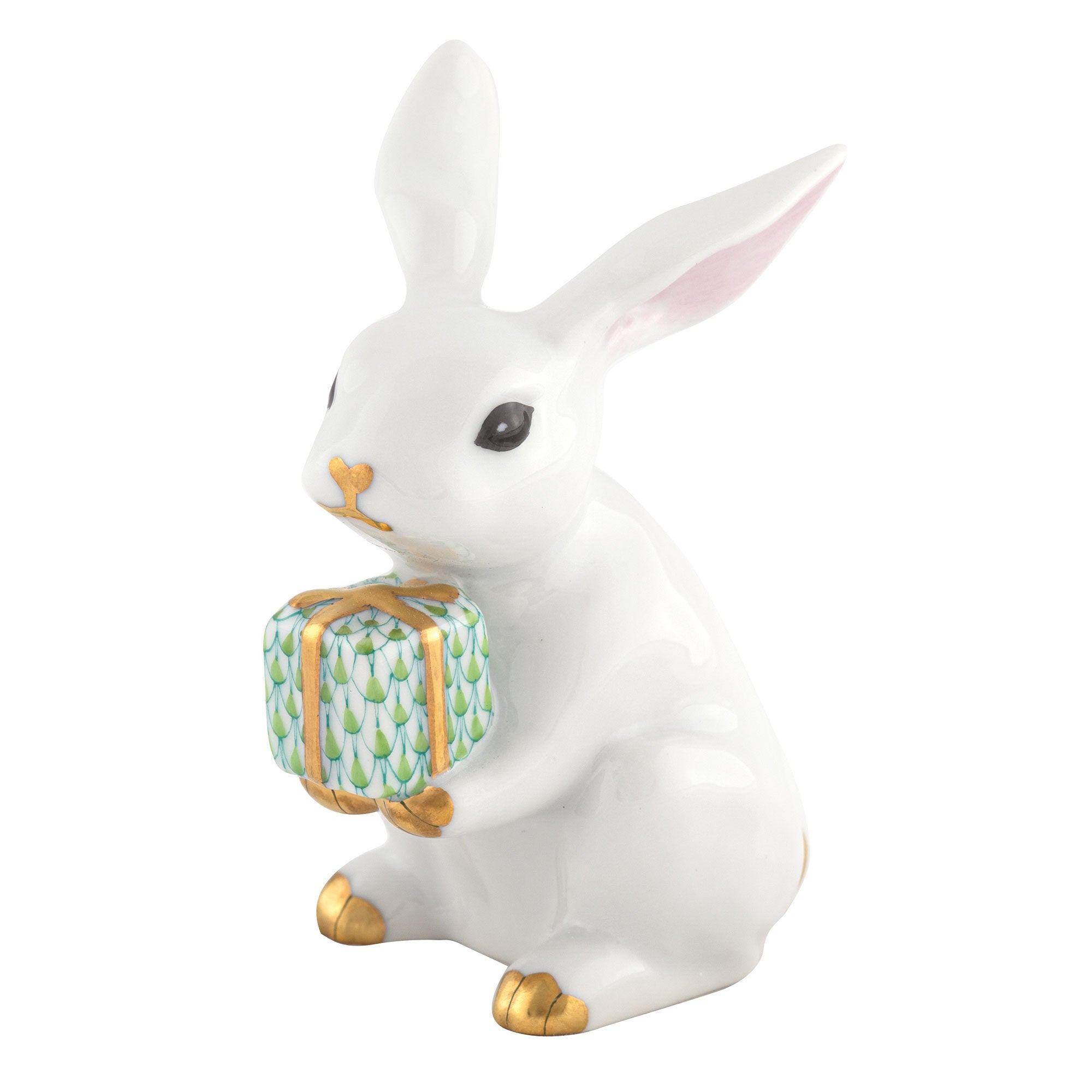 White-Key Lime fishnet Celebration Bunny Figurine figurine, hand-painted Herend porcelain with 24k gold accents