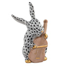 Herend Cello Bunny Figurine porcelain figurine painted in the Black fishnet pattern