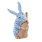Hand-painted Herend Cello Bunny Figurine in Blue fishnet porcelain on a white background