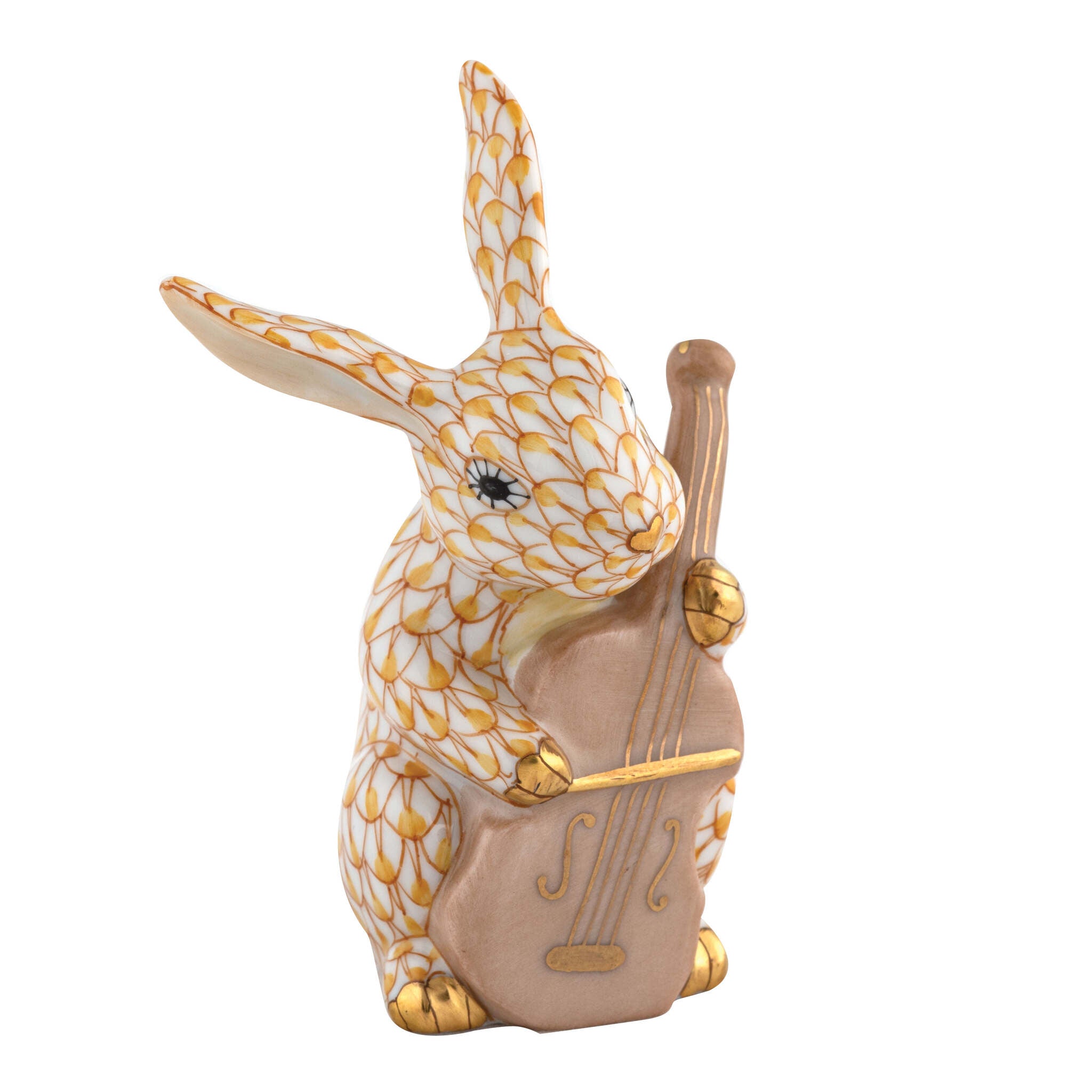 Cello Bunny Figurine in hand-painted Butterscotch porcelain by Herend of Hungary