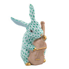 Herend Cello Bunny figurine in Green with green fishnet pattern with gold accents on a white background