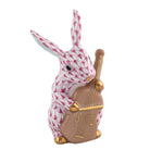 Raspberry fishnet Cello Bunny Figurine figurine, hand-painted Herend porcelain with 24k gold accents