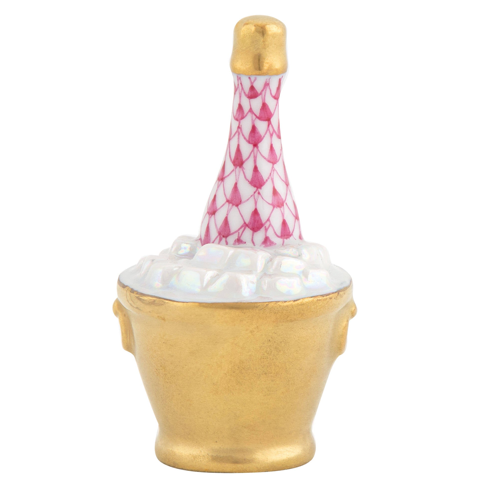 Raspberry fishnet Champagne Bucket Figurine figurine, hand-painted Herend porcelain with 24k gold accents