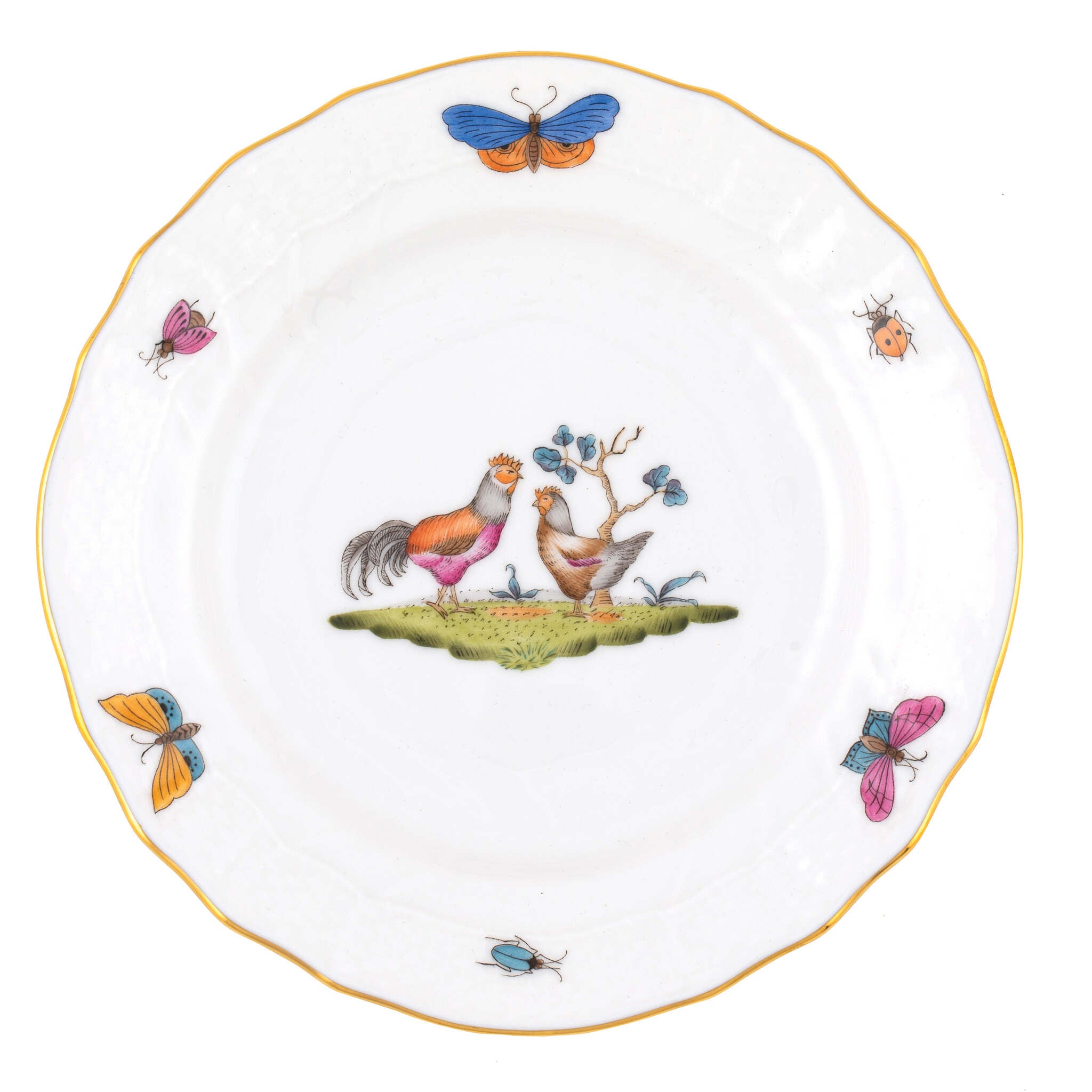 Hand-painted Herend Chanticleer Bread and Butter Plate in fine porcelain, 6in D,, Motif 1, on a white background