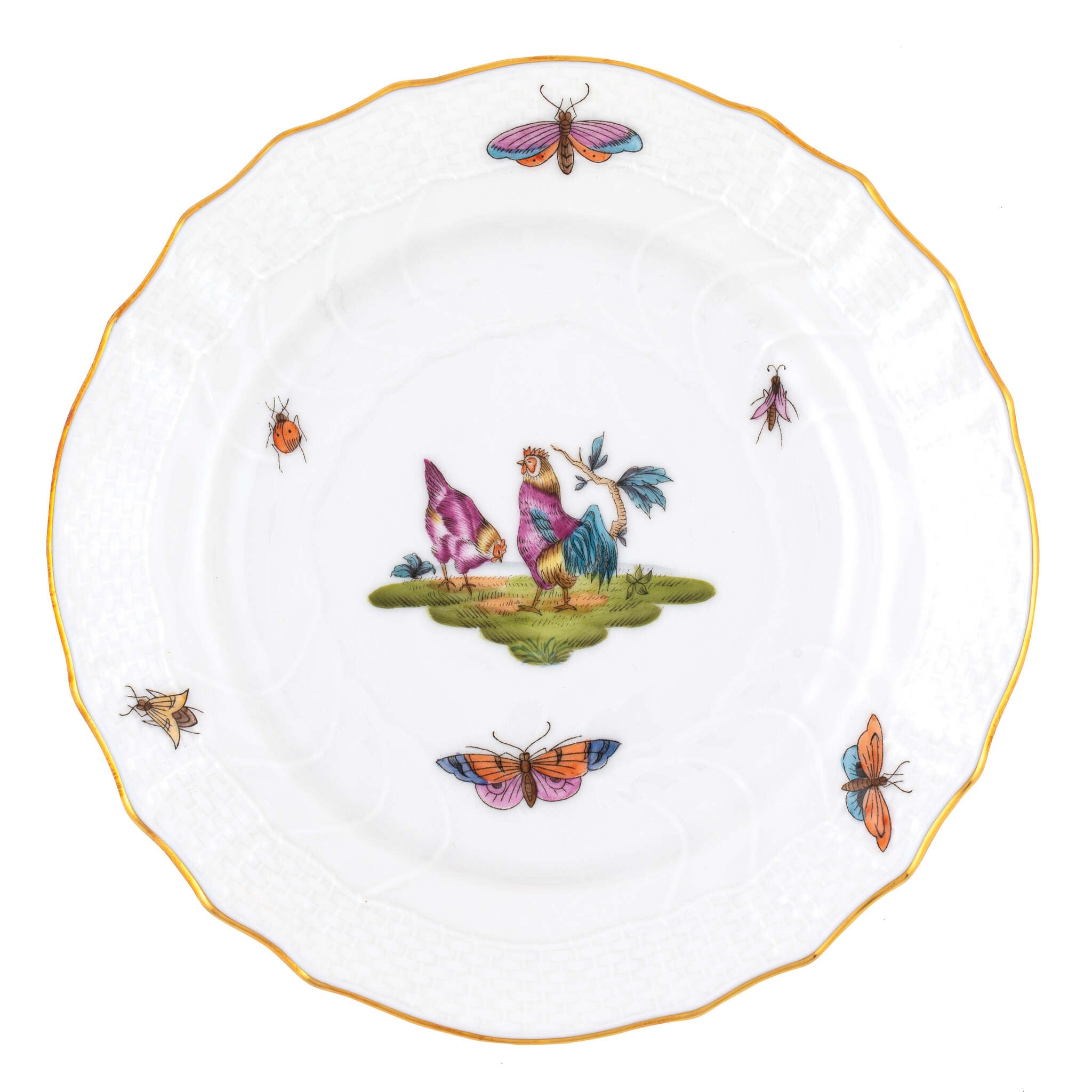 Hand-painted Herend Chanticleer Bread and Butter Plate in fine porcelain, 6in D,, Motif 2, on a white background