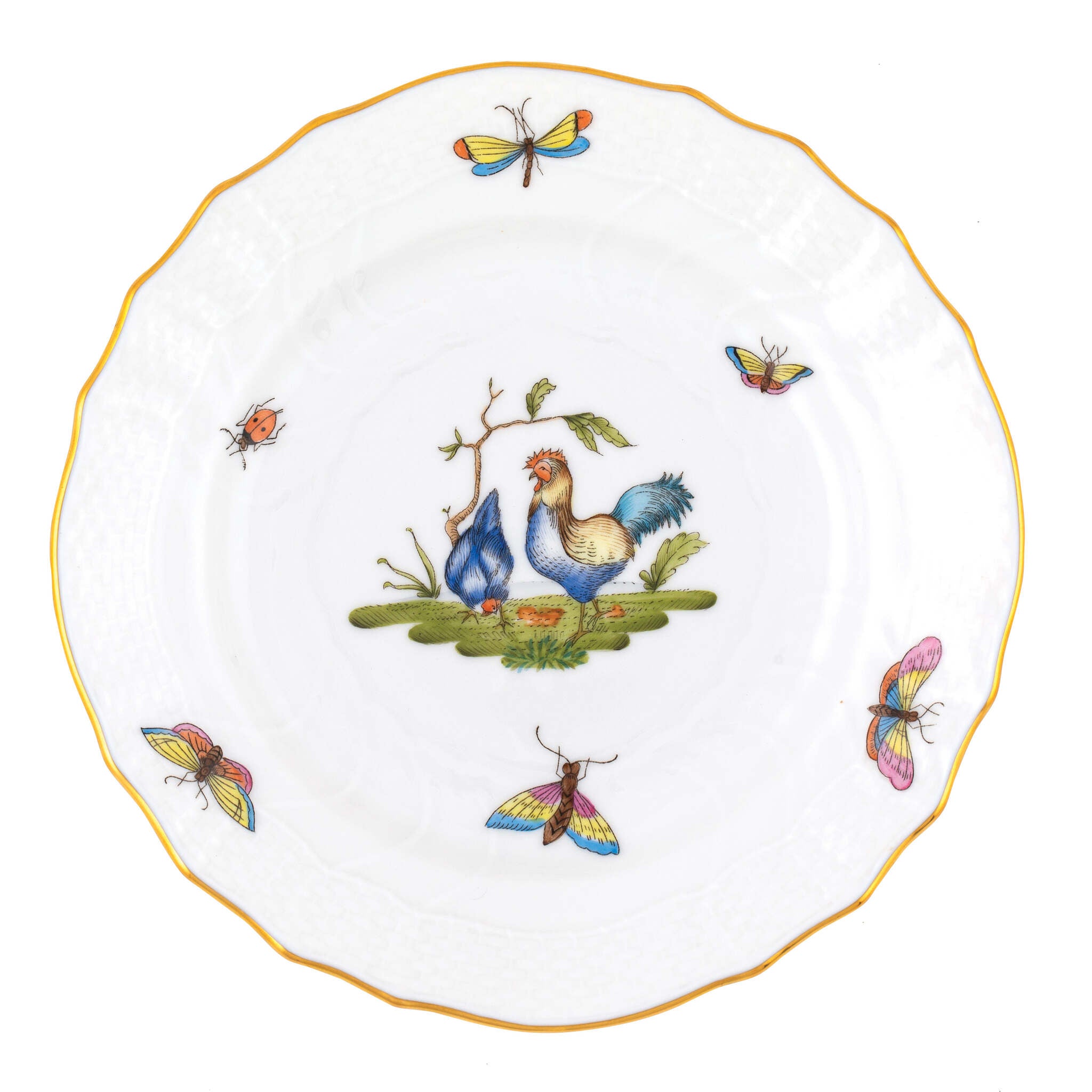 Hand-painted Herend Chanticleer Bread and Butter Plate in fine porcelain, 6in D,, Motif 3, on a white background