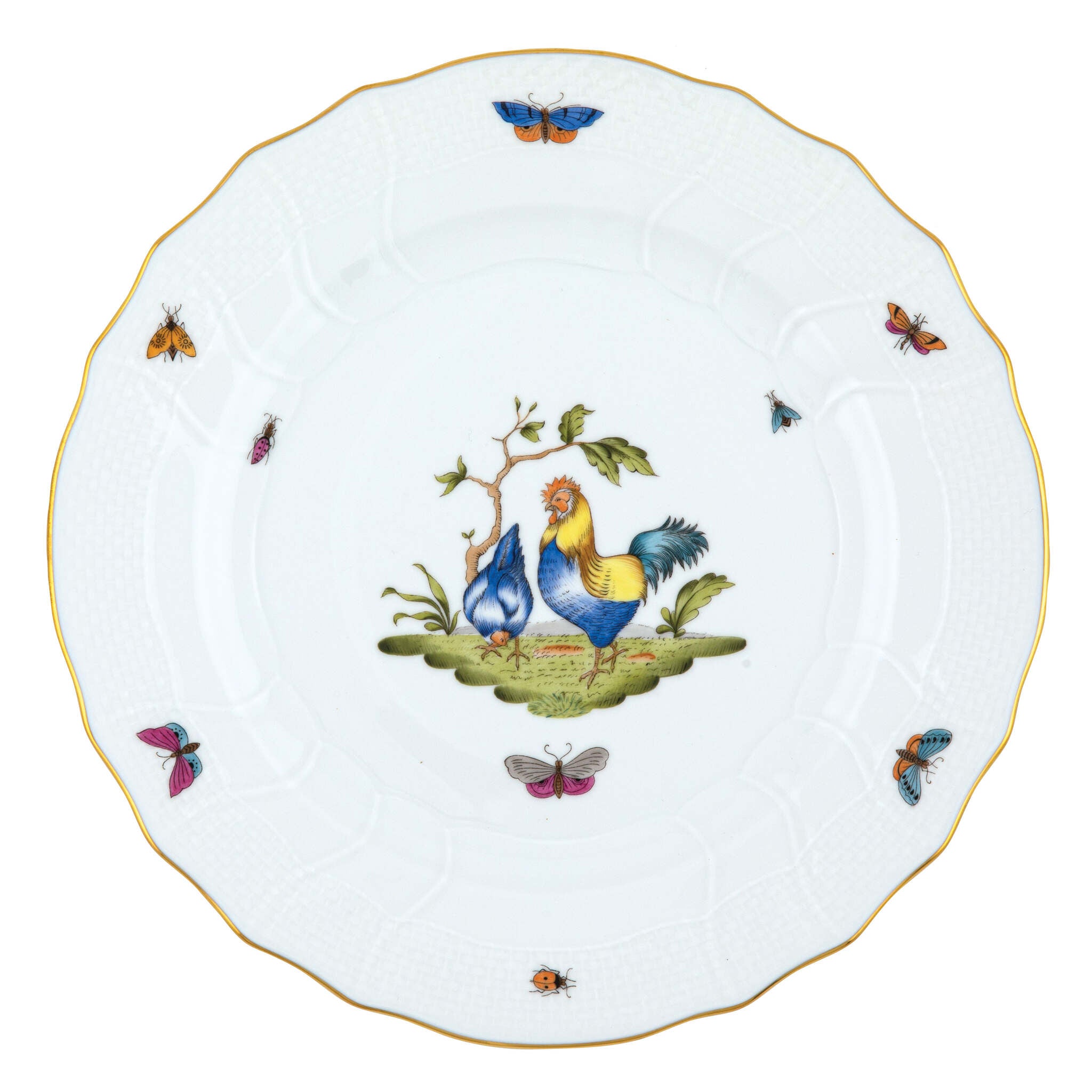 Hand-painted Herend Chanticleer Dinner Plate in fine porcelain, 10.5in D,, Motif 3, on a white background