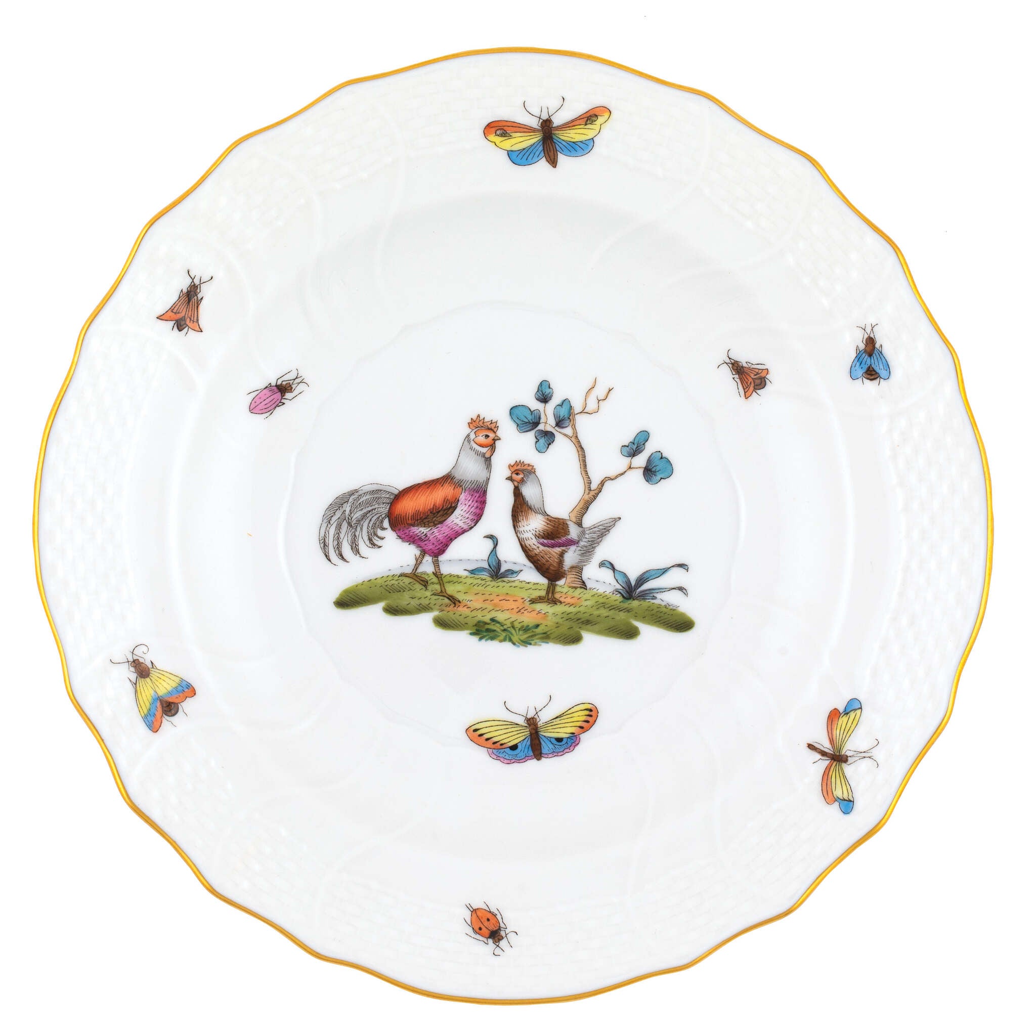 Hand-painted Herend Chanticleer Salad Plate in fine porcelain, 7.5in D,, Motif 1, on a white background