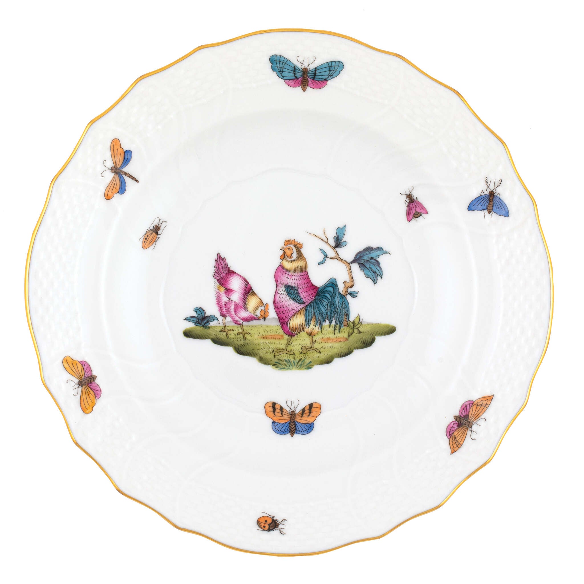 Hand-painted Herend Chanticleer Salad Plate in fine porcelain, 7.5in D,, Motif 2, on a white background