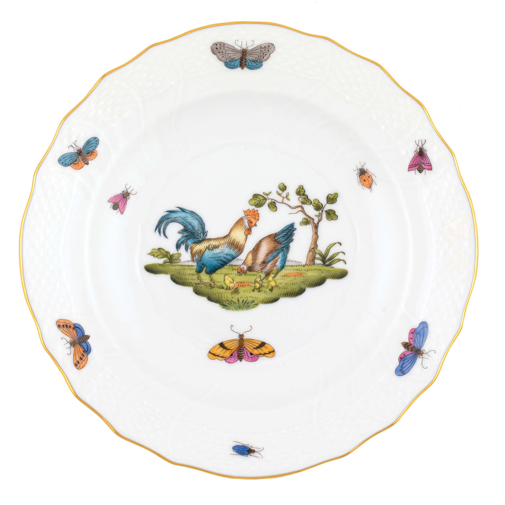 Hand-painted Herend Chanticleer Salad Plate in fine porcelain, 7.5in D,, Motif 4, on a white background