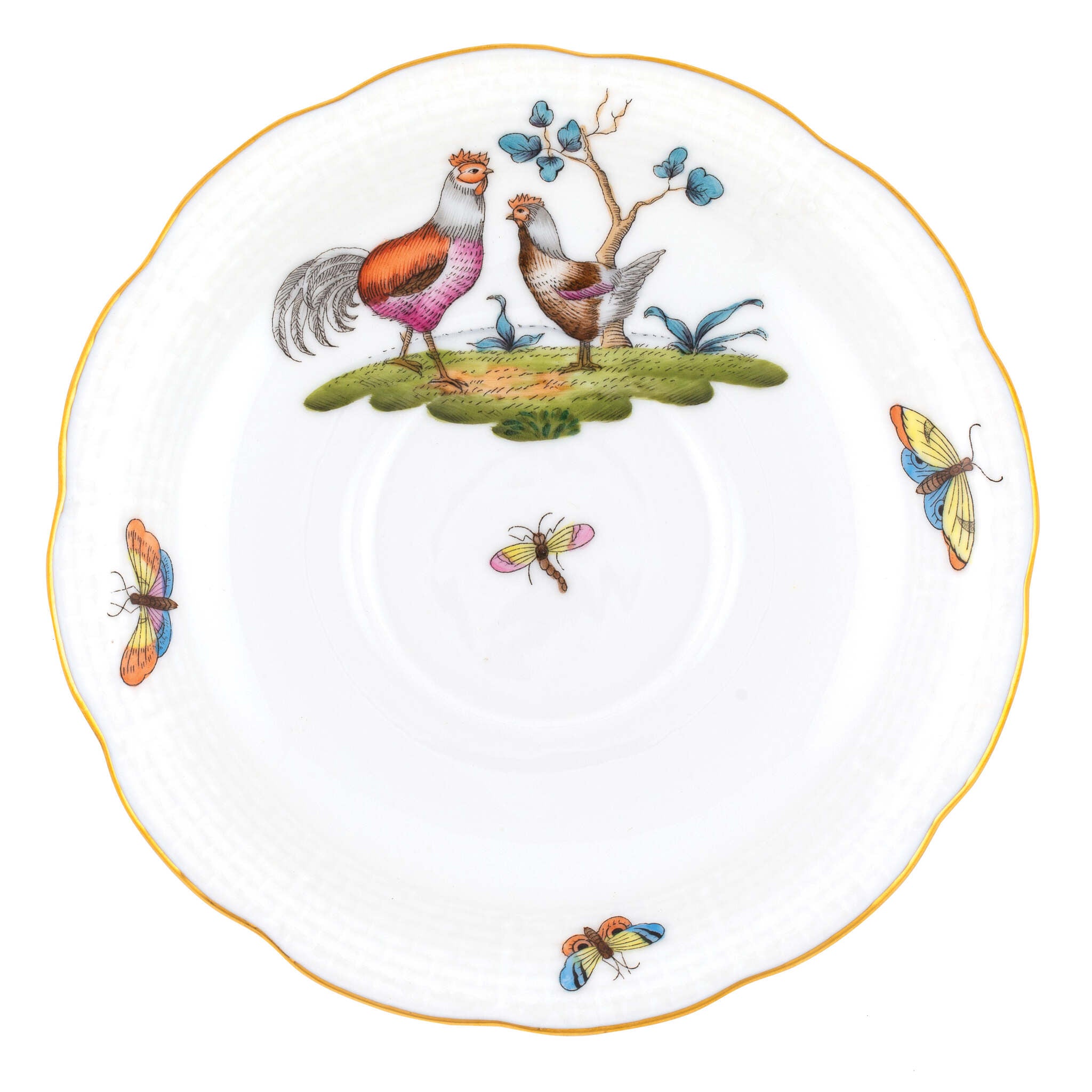 Hand-painted Herend Chanticleer Tea Saucer Cup & Saucer Set in fine porcelain, 6in D,, Motif 1, on a white background