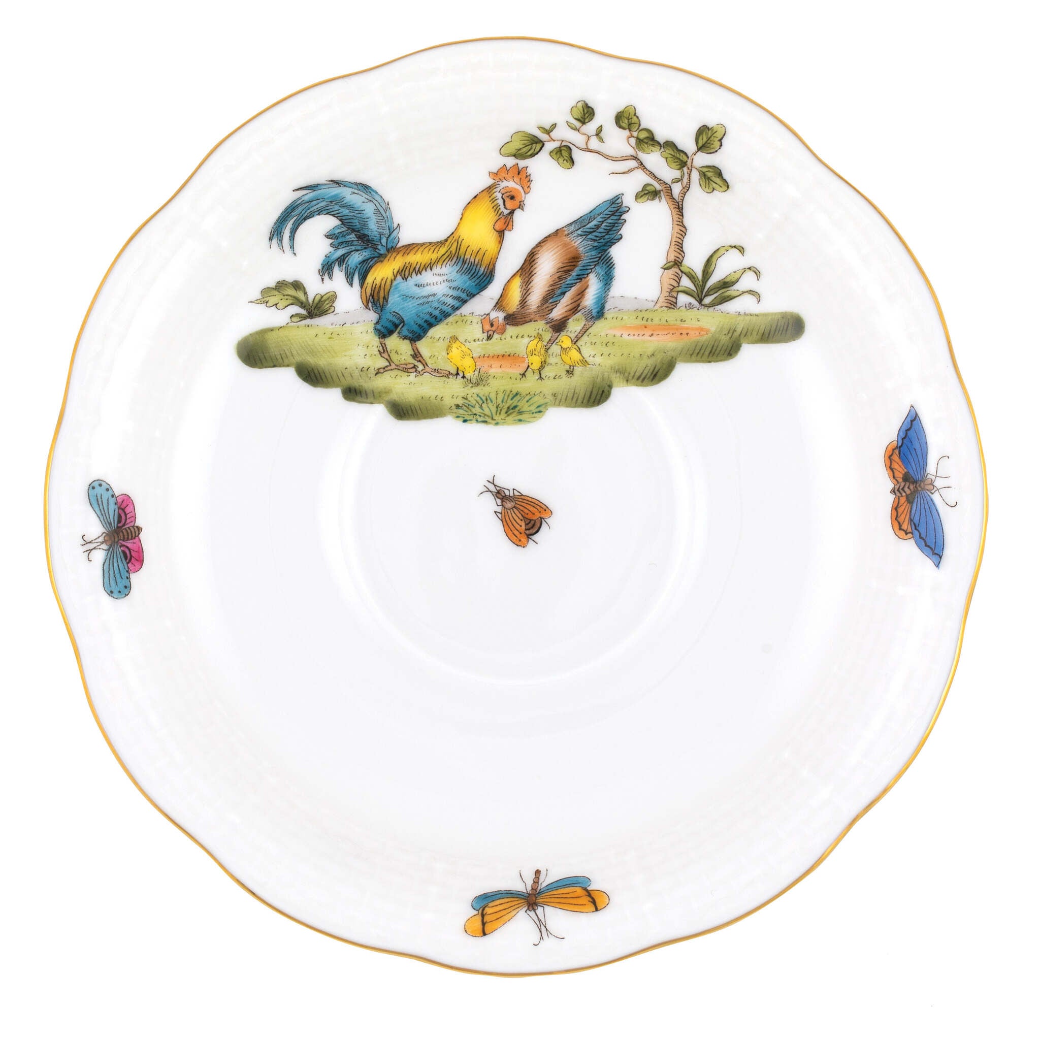Hand-painted Herend Chanticleer Tea Saucer Cup & Saucer Set in fine porcelain, 6in D,, Motif 4, on a white background