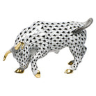 Hand-painted Herend Charging Bull Figurine in fine porcelain, 4.75in L X 3in H, on a white background
