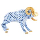 Charging Ram Figurine in hand-painted Sapphire porcelain by Herend of Hungary