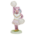 Hand-painted Herend Cheerleader Bunny Figurine in Raspberry fishnet porcelain on a white background