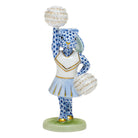 Hand-painted Herend Cheerleader Bunny Figurine in Sapphire fishnet porcelain on a white background