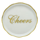 Hand-painted Herend Cheers Coaster in fine porcelain, 4in D, on a white background