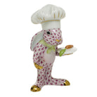 Hand-painted Herend Chef Bunny Figurine in Raspberry fishnet porcelain on a white background