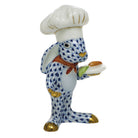 Hand-painted Herend Chef Bunny Figurine in Sapphire fishnet porcelain on a white background