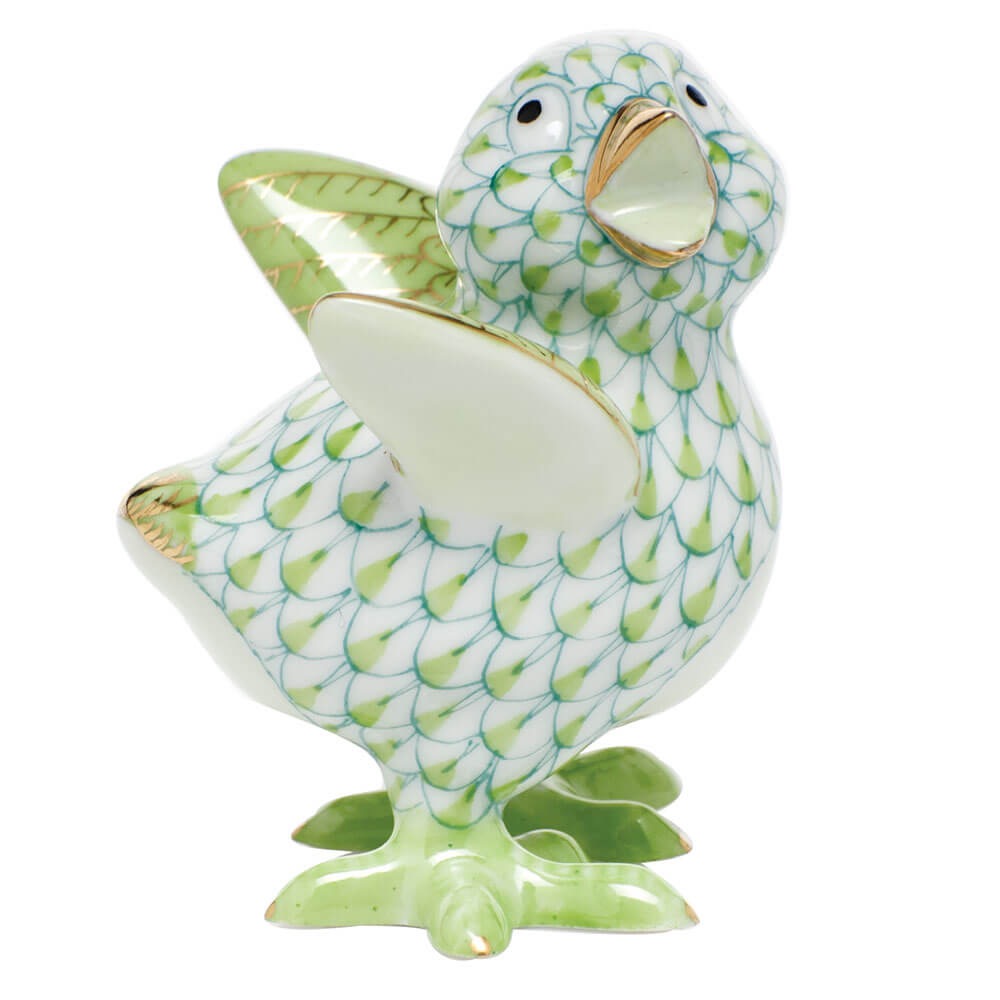 Key Lime fishnet Chicken Little Figurine figurine, hand-painted Herend porcelain with 24k gold accents