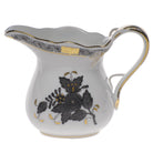 Hand-painted Herend Chinese Bouquet Black Creamer in fine porcelain, (6 OZ) 3.5in H, on a white background