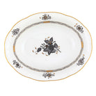 Hand-painted Herend Chinese Bouquet Black Oval Vegetable Dish Serving Bowl in fine porcelain, 10in L X 8in W, on a white background