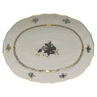 Hand-painted Herend Chinese Bouquet Black Platter in fine porcelain, 17in L X 12.5in W, on a white background